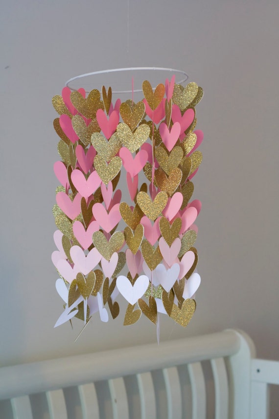 Pink And Gold Heart Shaped Ombre Paper Crib Mobile Girl Etsy