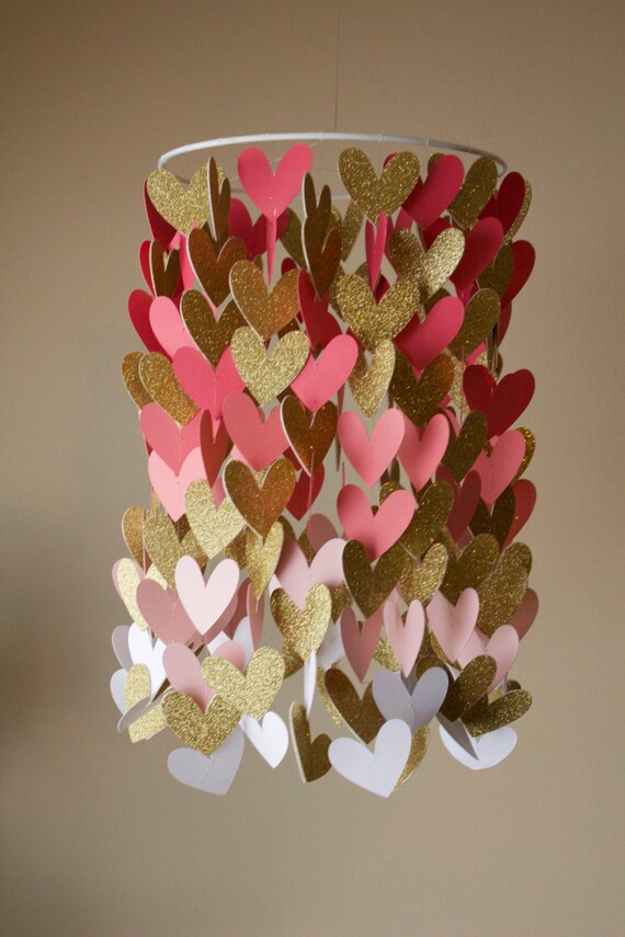Coral And Gold Heart Shaped Ombre Paper Crib Mobile Girl Etsy