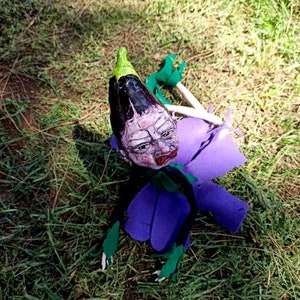 Handmade eggplant-pollymer clay eggpland, purple vegetable,handmade art doll,ideal for gift to someone special -halloween veggie