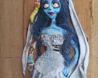 Tim Burton's Corpse Bride-handmade doll-papier-mâché doll- wooden frame with doll- handmade gifts- gift for filmlovers-handmade corpse bride