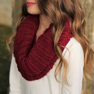 Cotton Maroon Red Infinity Scarf - fall accessories - knitted scarf - infinity scarf - maroon red - cotton scarf - red infinity scarf