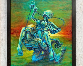 Tomek Biniek, original painting, Slave of love, acrylic canvas on board, 24 x 30 cm, 2021