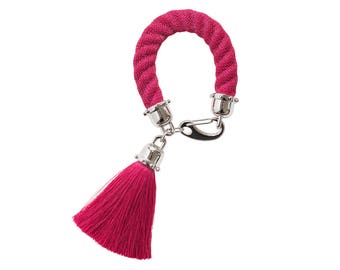 FUCHSIA bracelet, statement bracelet, rope bracelet, pink, bold jewelry, tassels, everyday outfit, creative, boho, bold colors, bracelet