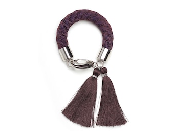 NOCTURNELLE cuff bracelet in dark purple and brown. Chocolate Tassel statement bold bracelet .