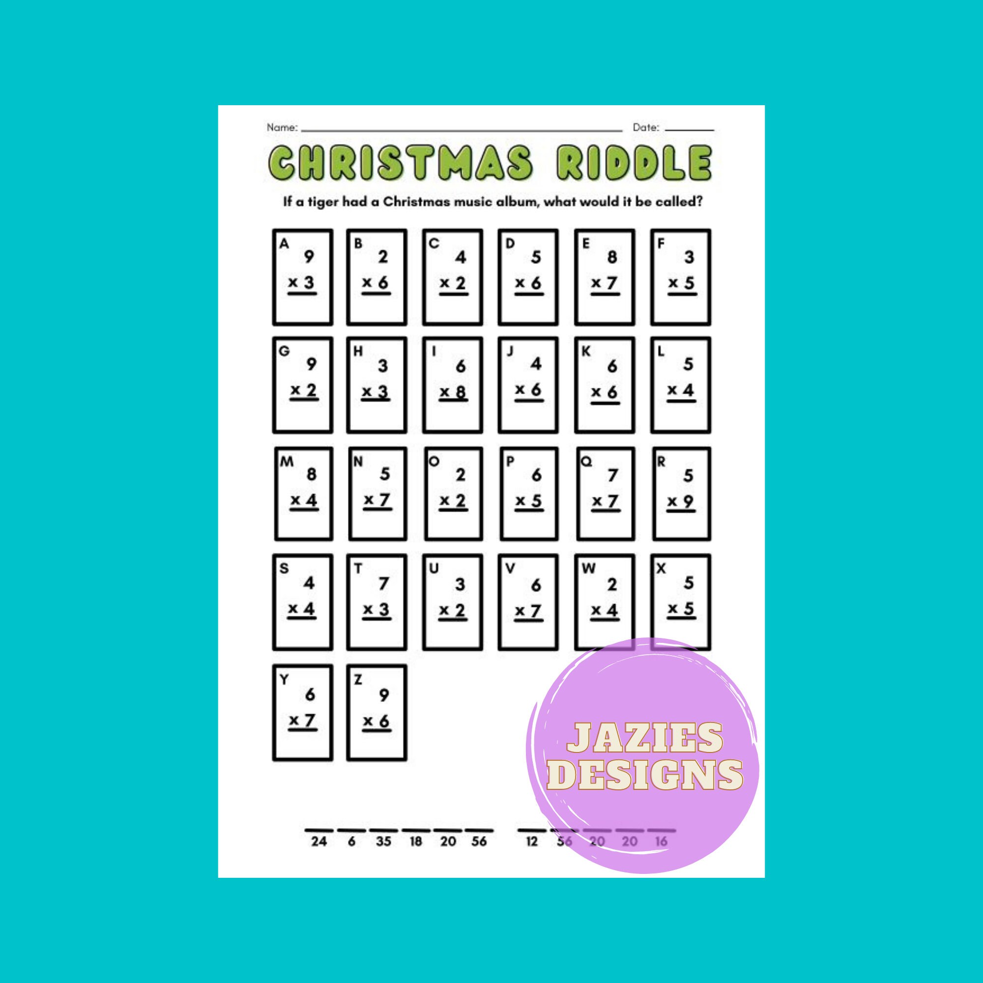 christmas riddle math worksheet mixed multiplication etsy