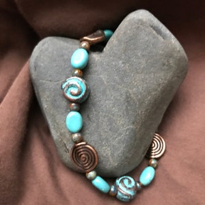Copper and Turquoise Colored Beaded Bracelet