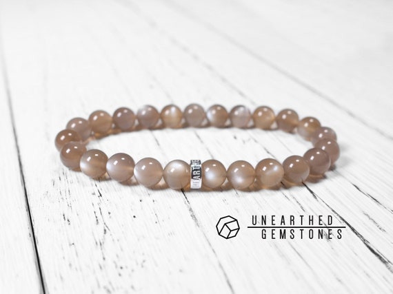 Late Ship Light Grey Moonstone Bracelet Stretch Bracelet Etsy