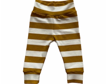 Mustard and Cream Striped Baby Leggings