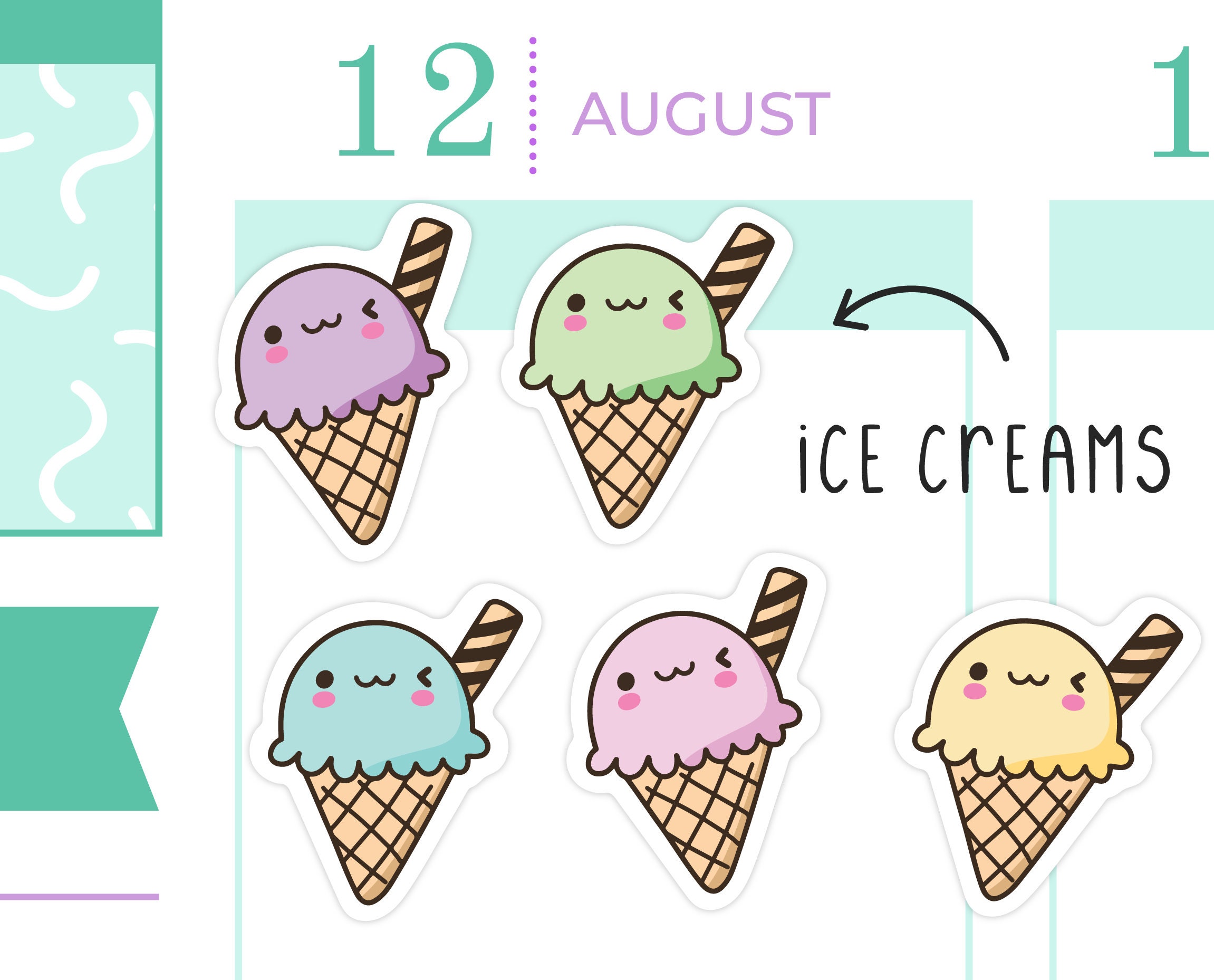Ice Cream Cones Removable Matte Sticker Sheets Set