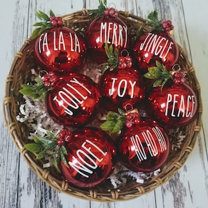 Rae Dunn Inspired Farmhouse Christmas Ornaments, Christmas Ornaments, Farmhouse Ornaments, Rae Dunn,Christmas Farmhouse,  Red Ornaments set
