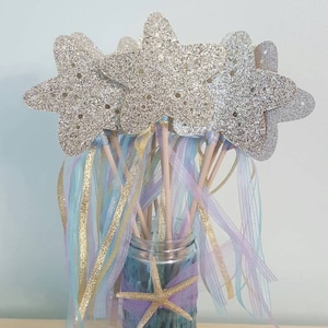 Gorgeous Mermaid /Little Mermaid Starfish or Clamshell Glitter Wand Party Favors set of 8/ Birthday party favors / glitter wands