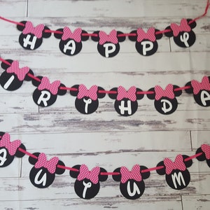 Minnie Mouse Birthday Banner,1st Birthday Banner, Pink & Black Minnie Mouse Party, Minnie Mouse Banner, Birthday Banners, Minnie Mouse Party