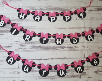 Minnie Mouse Birthday Banner,1st Birthday Banner, Pink & Black Minnie Mouse Party, Minnie Mouse Banner, Birthday Banners, Minnie Mouse Party
