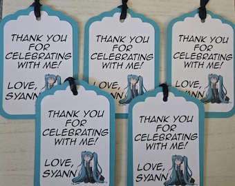 Set of 8 Personalized Hatsune Miku Vocaloid  Favor Tags /Vocaloid Birthday favor Tags/Hatsune Miku Birthday party/Anime/Vocaloid  Birthday