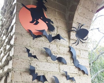 HALLOWEEN bats wall decor 3D Spider Witch over the moon Party decor Trick or Treat Night Black Photo Prop Table Decor Kids Craft Kit