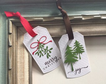 Etiquetas de regalo de Navidad de muérdago / Etiquetas colgantes de papel hechas a mano / Etiquetas de etiqueta / Etiquetas de agradecimiento de saludo de invierno / Etiquetas de favor de fiesta navideña de oficina