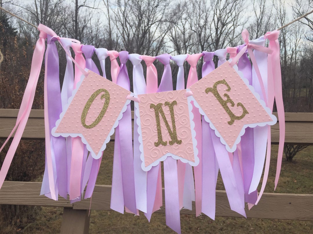 Ribbon Garland HIGH CHAIR ONE Birthday Party Ribbon Banner One Year Old