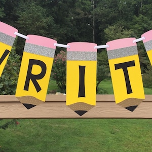 Write Banner Back to School Classroom Banner Decoration Reading Writing Home Schooling Nook Pencil Wall Hanging Decoration Teacher Gift
