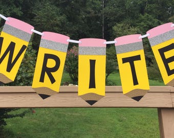Write Banner Back to School Classroom Banner Decoration Reading Writing Home Schooling Nook Pencil Wall Hanging Decoration Teacher Gift