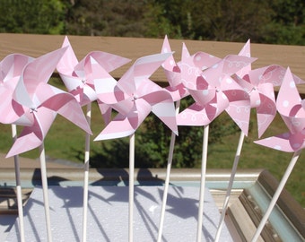 Paper Pinwheel Pink Polka Dots / Gingham Wind mill Baby Shower Wedding One 1st Birthday Bridal Shower Party Favor Placecard Centerpiece