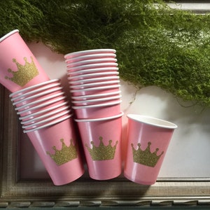 Prince Crown Princess Party Cups Disposal Paper Snack Cup Glitter Vinyl ...