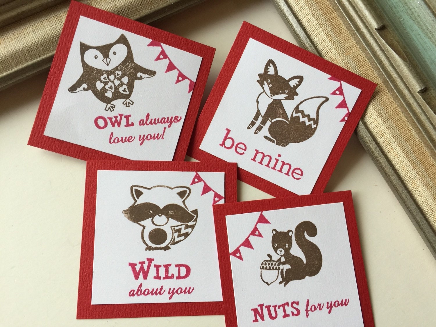 Classroom Valentine's Day exchange Card | Owl Fox Raccoon Squirrel Animal Critter Mini Cards Woo