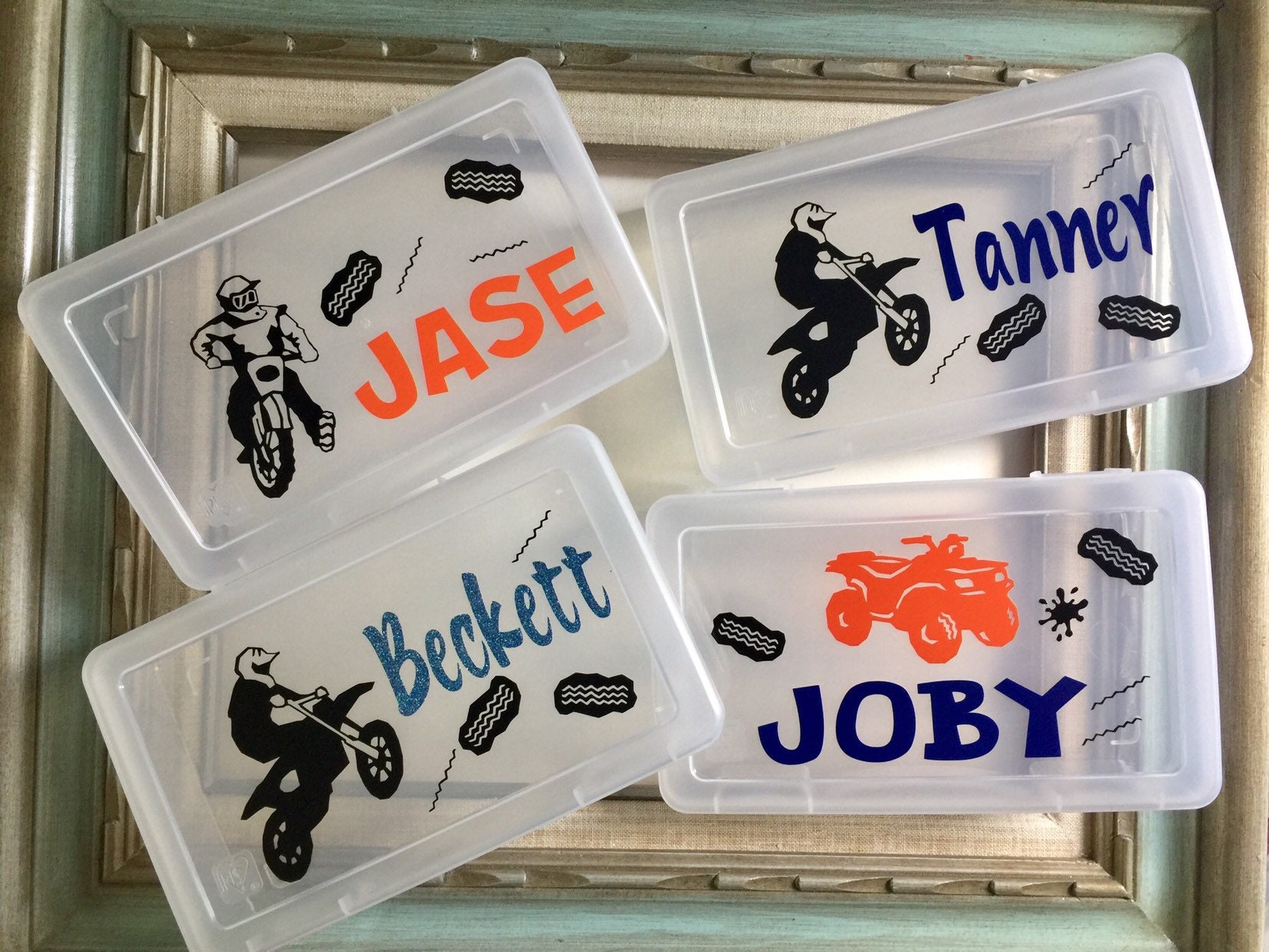 ATV Dirt Bike Pencil Box Back to School Personalized Boy Stationary Organizer Motocross Race Personalized Name Lego Box Birthday Party Favor