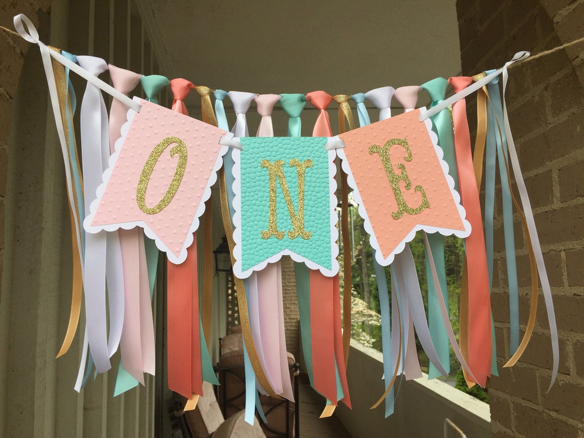 Ribbon Garland HIGH CHAIR ONE Birthday Party Ribbon Banner Etsy