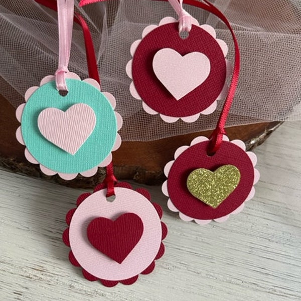 Valentine's Day Heart Tags, Wedding Love Favor Gift Tags with Ribbon,  Hang Tags, Classroom Party Tags, Valentine Hearts Handmade Paper Tags