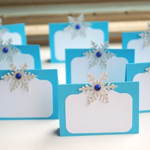 Personalized Handmade Disney FROZEN inspired birthday party Buffet Food Tent gift Elsa Anna Olaf scrapbooking tag Placecards snowflakes girl