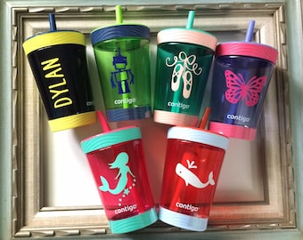 Kids Personalized Tumblers, Contigo Cup Bottle Straws, Kids Birthday Gift Favors, Preschool Drinkware, Mermaid Robot Whale Butterfly Ballet