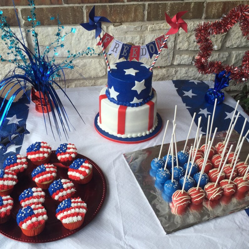 July 4th Of July Pinwheel Cake Topper Birthday Wedding Baby Etsy