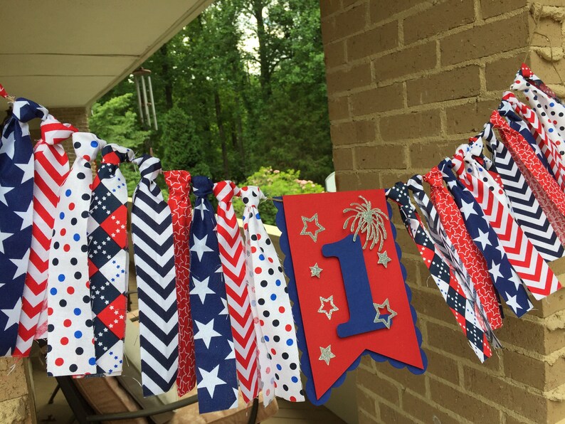 Red White Blue High Chair Rag Garland Patriotic One Year Old Etsy
