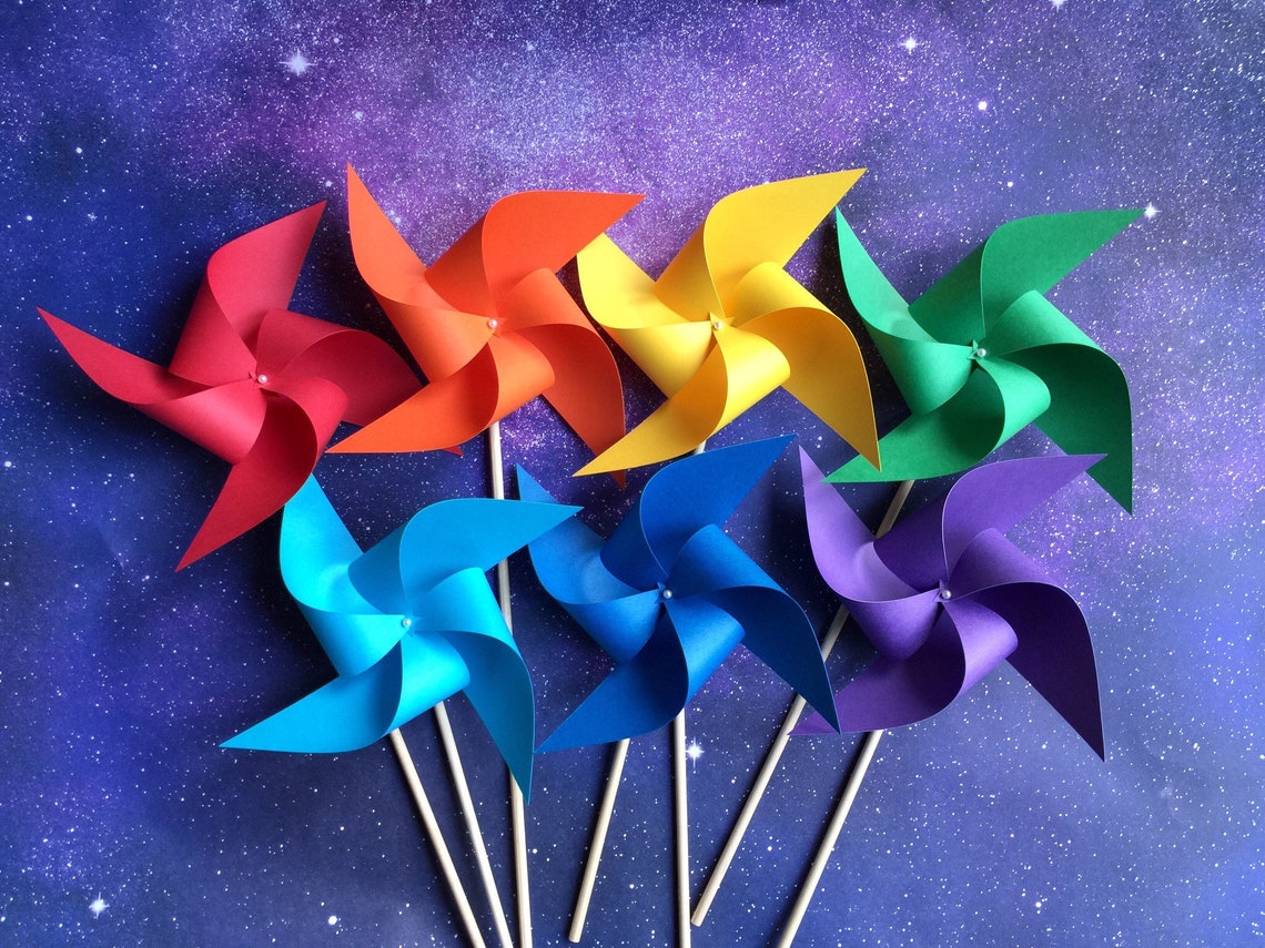 Rainbow Party Primary Color Pinwheels Centerpiece Paper Kids Summer ...