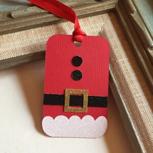 Santa Gift Tags | Christmas Tags | Handmade Paper Hang Tags | Santa Suit Tags | Winter Greeting Thank You Tags | Holiday Party Favor Tags