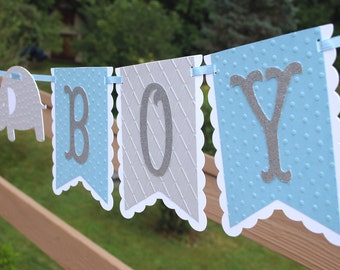 Elephant BABY SHOWER Banner | Baby Boy |Prince Birthday Party Banner It's A Boy Prop Decoration Blue Gray Glitter Garland Pennant Bunting