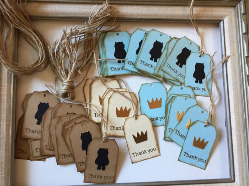 Where the Wild Things Are Party Chalkboard Vinyl Stickers Wild One Silhouette Name Label Tags Gift Bag DIY Party Supplies Drink Labels image 9