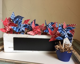 Patriotic Pinwheel Cupcake topper Independence Day 4th of July Red Blue White Gingham Dots Summer Food Decor Birthday Wedding Baby Shower