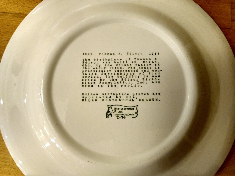 Ohio Commemorative Plate Thomas Edison Birthplace Milan