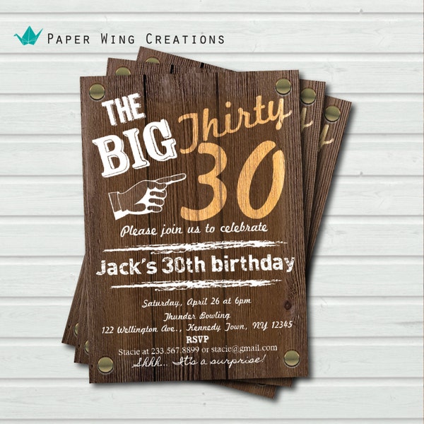 30th birthday invitation. Rustic Wood Adult Birthday Invite. Man birthday. Surprise birthday party. 40th birthday, 50th birthday AB39