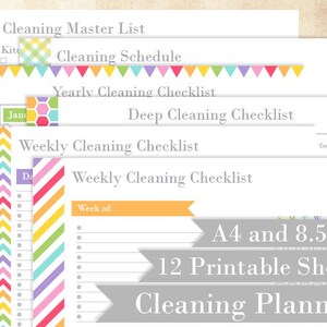 Cleaning Printable Planners - Rainbow - Home Managment Binder Printables - Editable - 8.5x11" and A4