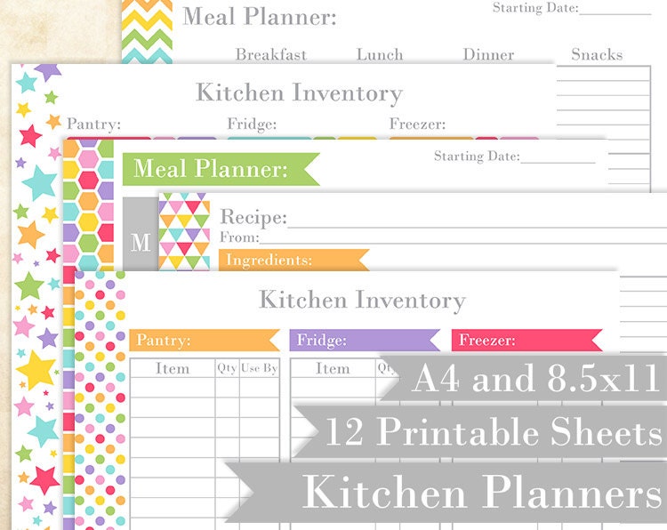 Kitchen and Cooking Printable Planners Rainbow Editable 8.5x11 and A4 ...