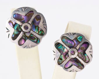 Vintage Earrings - Vintage Sterling Silver Taxco Abalone Screw Back Earrings