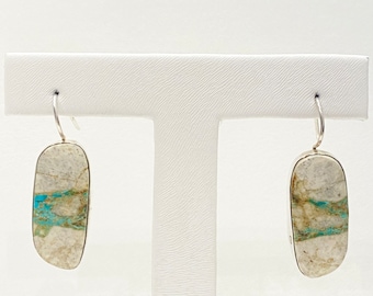 Vintage Earrings- Vintage Sterling Silver Native American Ribbon Turquoise Earrings