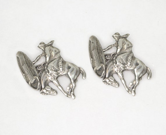 Vintage Cuff Links - Vintage Sterling Silver Cowbo