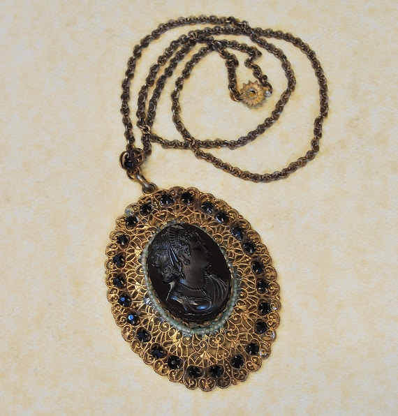 Antique Necklace - Antique 1880's Vulcanite Carved