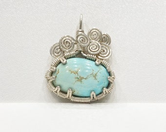 Vintage Pendant - Vintage Handmade Sterling Silver Swirl Turquoise Pendant