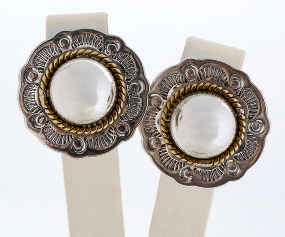 Vintage Earrings - Vintage Two Tone Mexican Sterl… - image 1