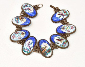 Antique Bracelet - Antique 19th Century Silver Hand Painted Porcelain Bracelet