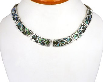 Vintage Necklace - Vintage Taxco, Abalone and Sterling Silver Collar Necklace